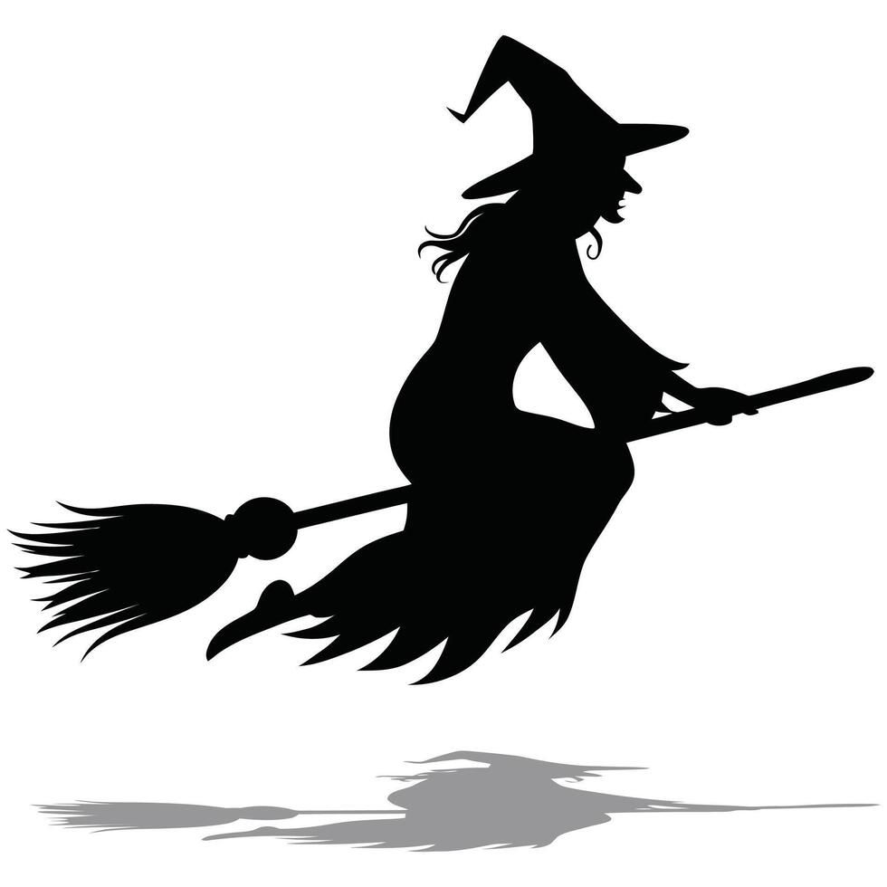 A silhouette of a witch flying on a broom vector