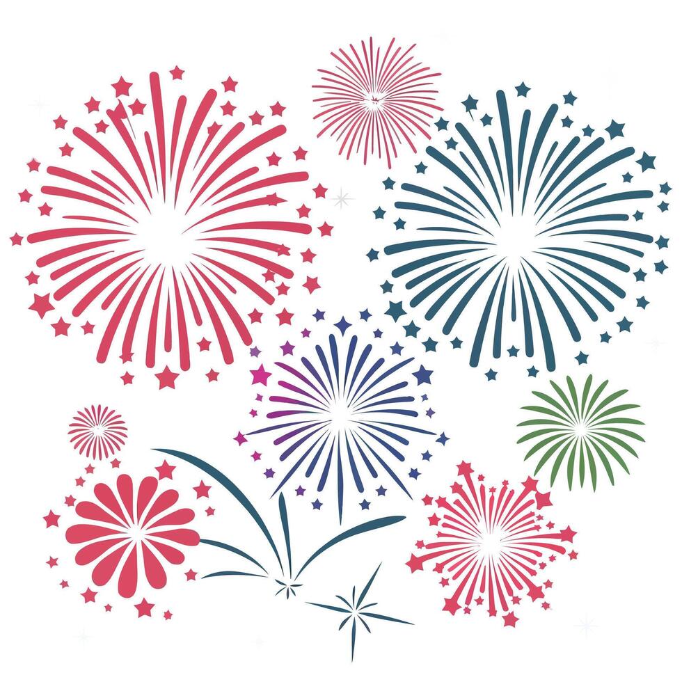 Silhouette of fireworks exploding in the sky. vector