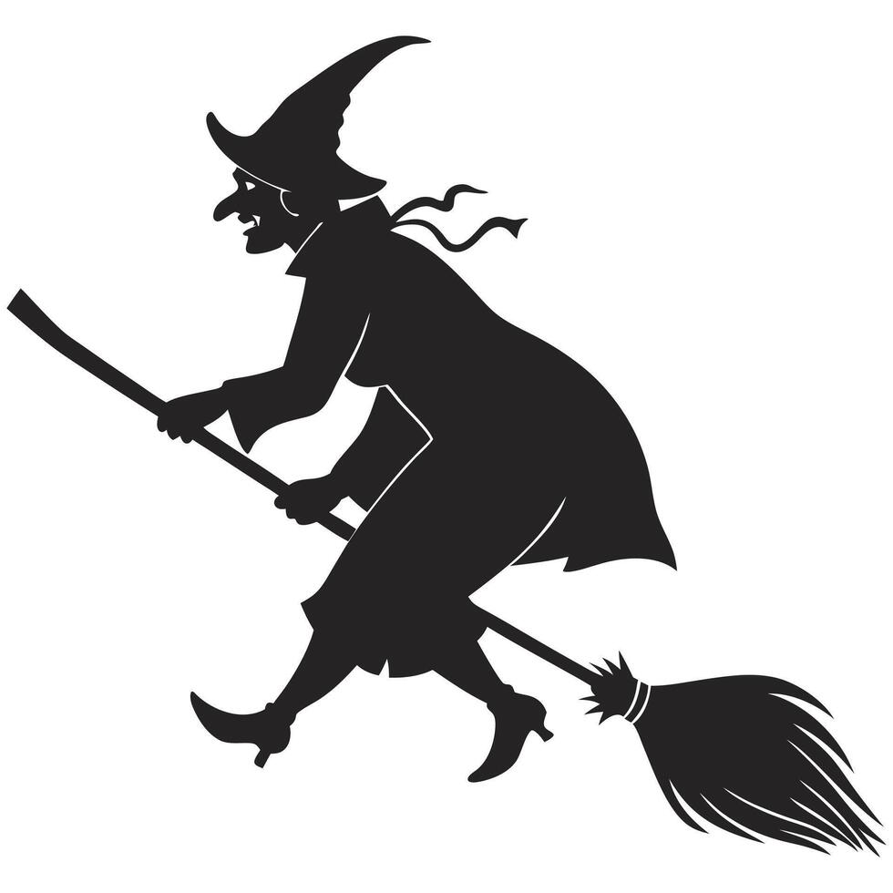 A silhouette of a witch flying on a broom vector