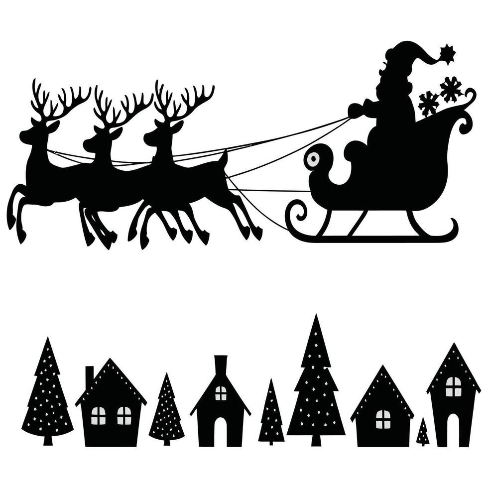 Santa claus and reindeers in sleigh vector