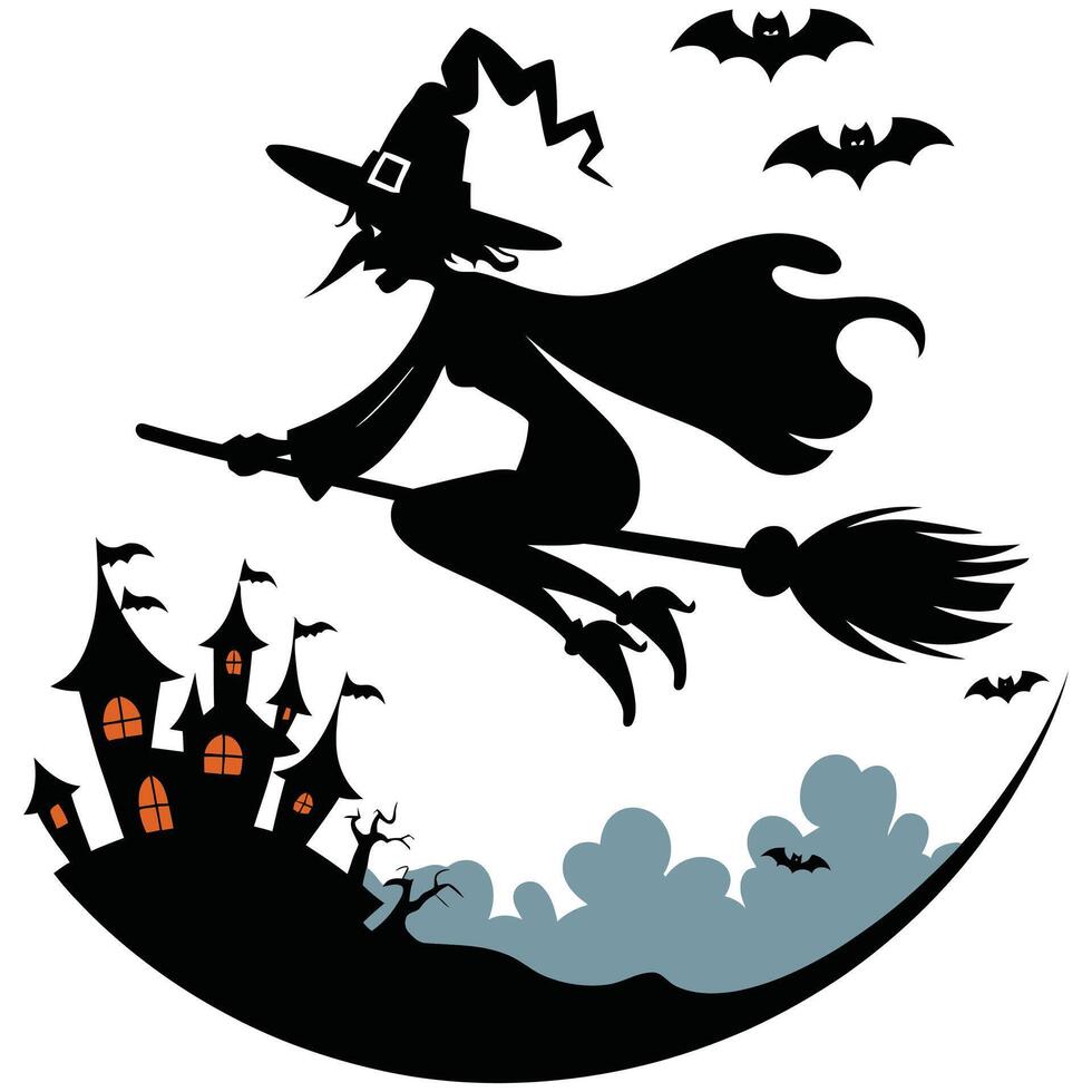 Halloween witch flying on broom vector