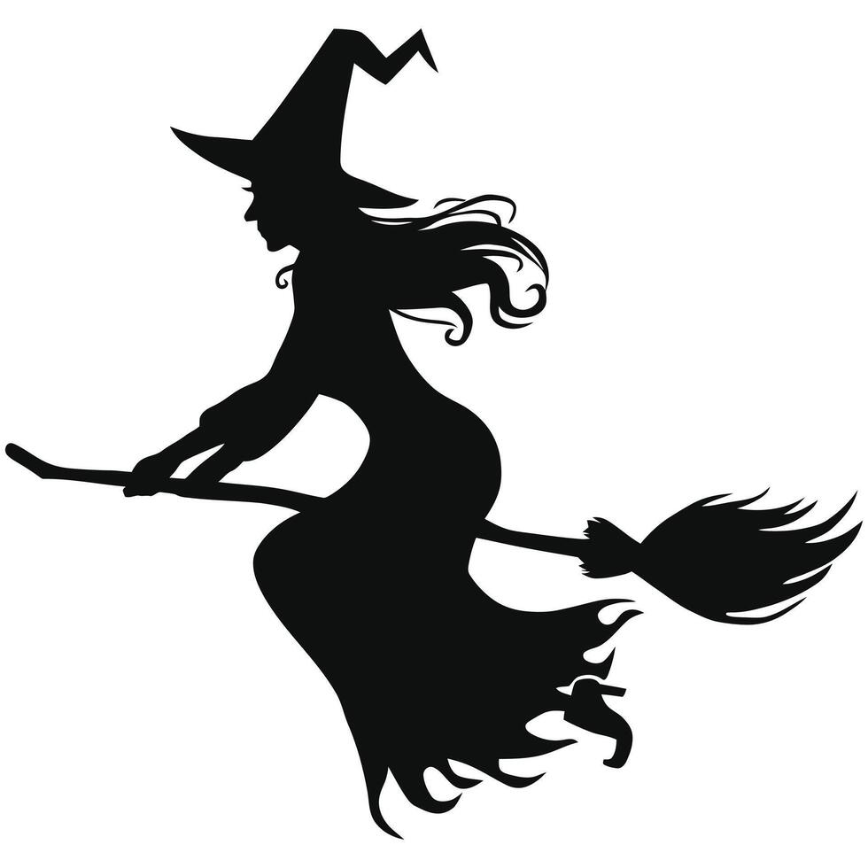 A silhouette of a witch flying on a broom vector