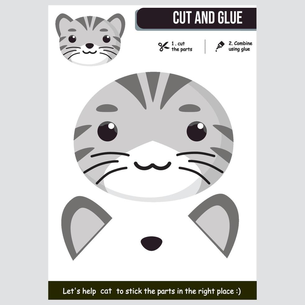 A cat face cut and glue template vector