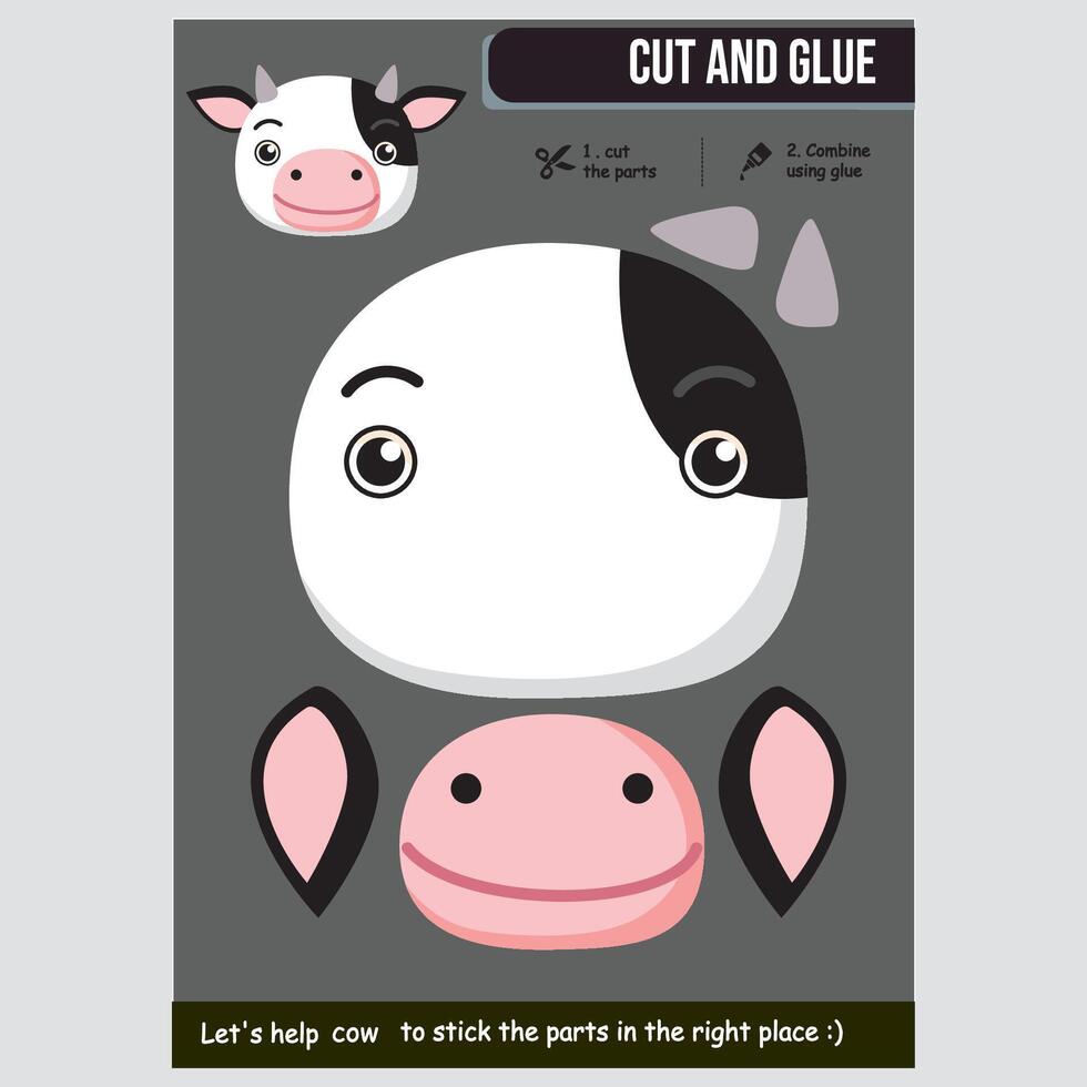Adorable cow cut and glue activity for kids' creative and educational development. Education concept vector