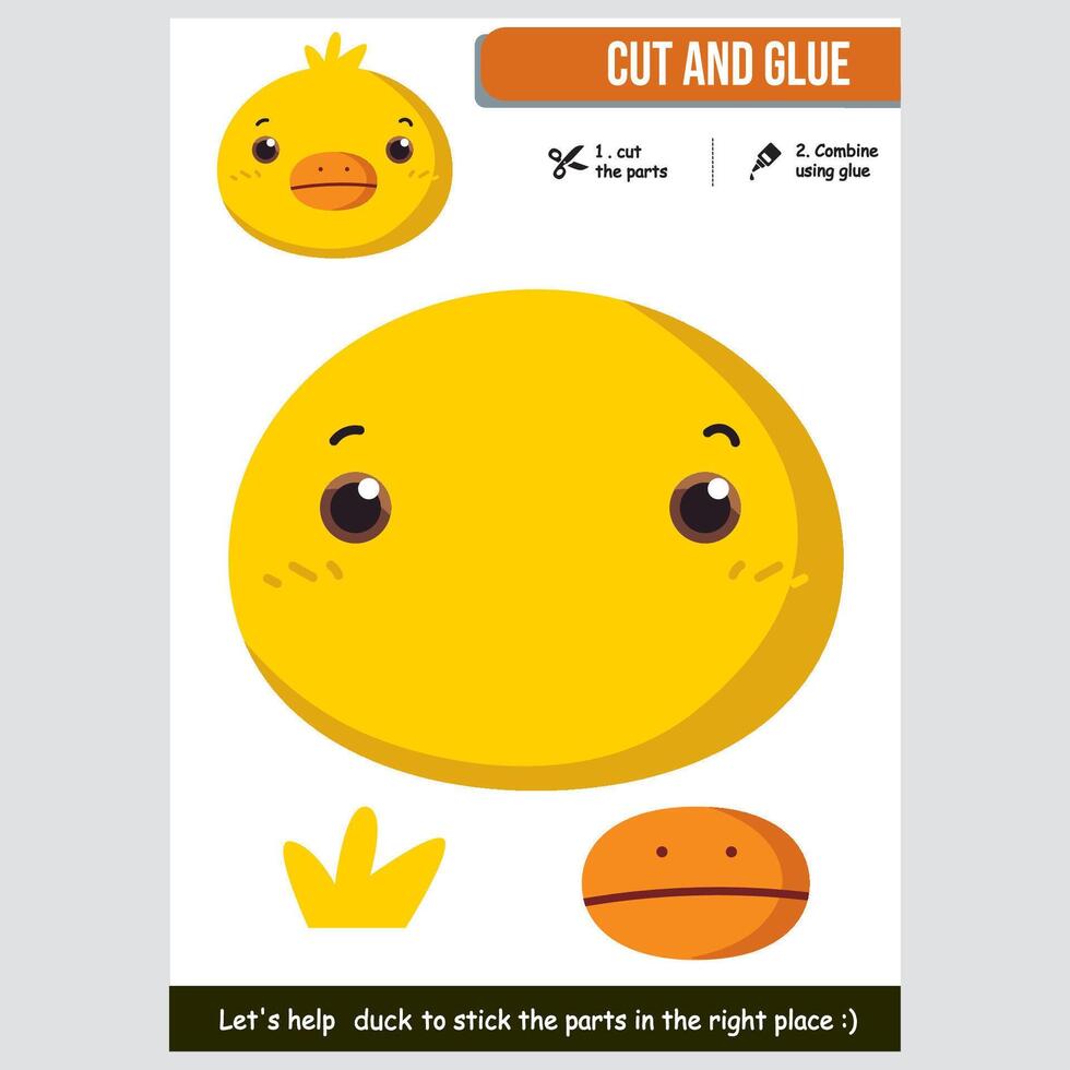 Cut and glue activity sheet for kids vector
