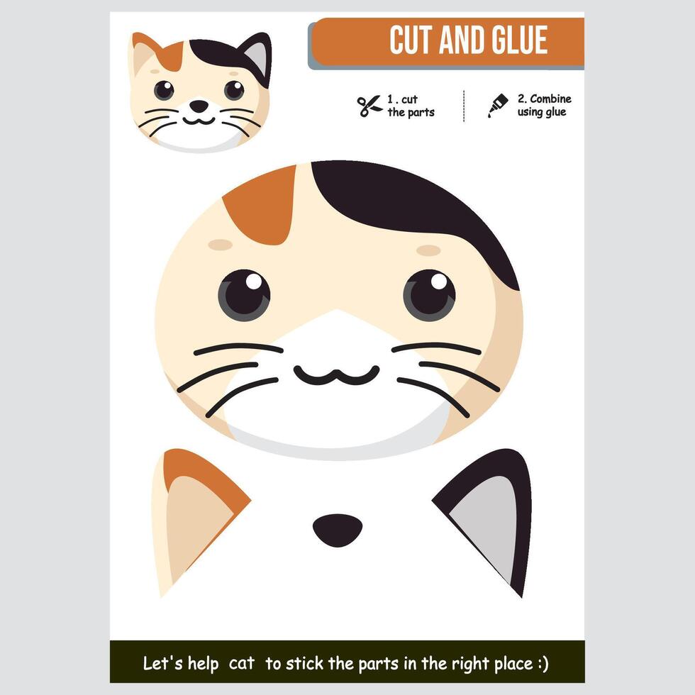 A cat cut and glue template is shown vector