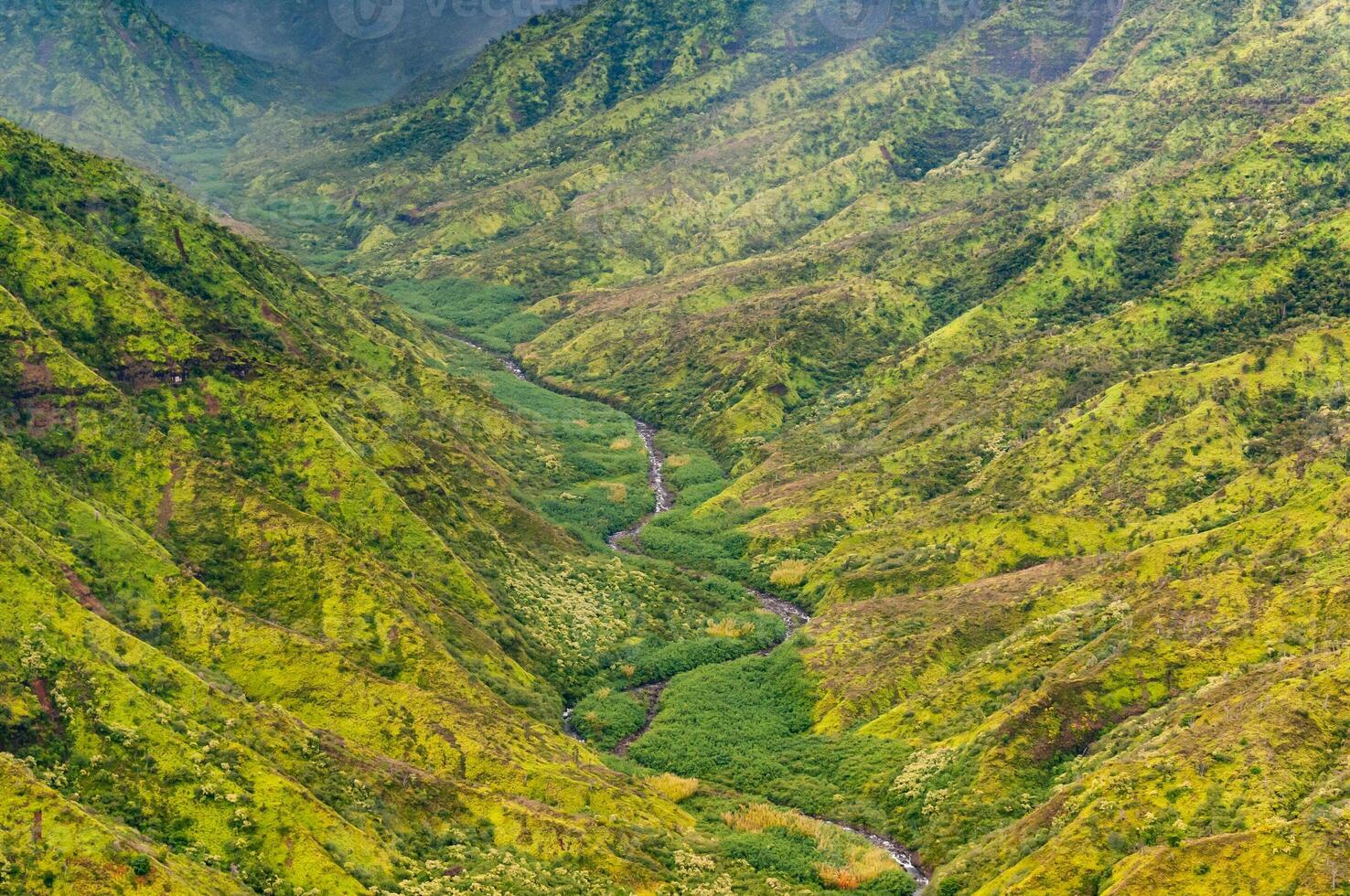 The Napali Coast of Kauai, Hawaii as viewed from a helicopter on the Pacific Ocean. photo