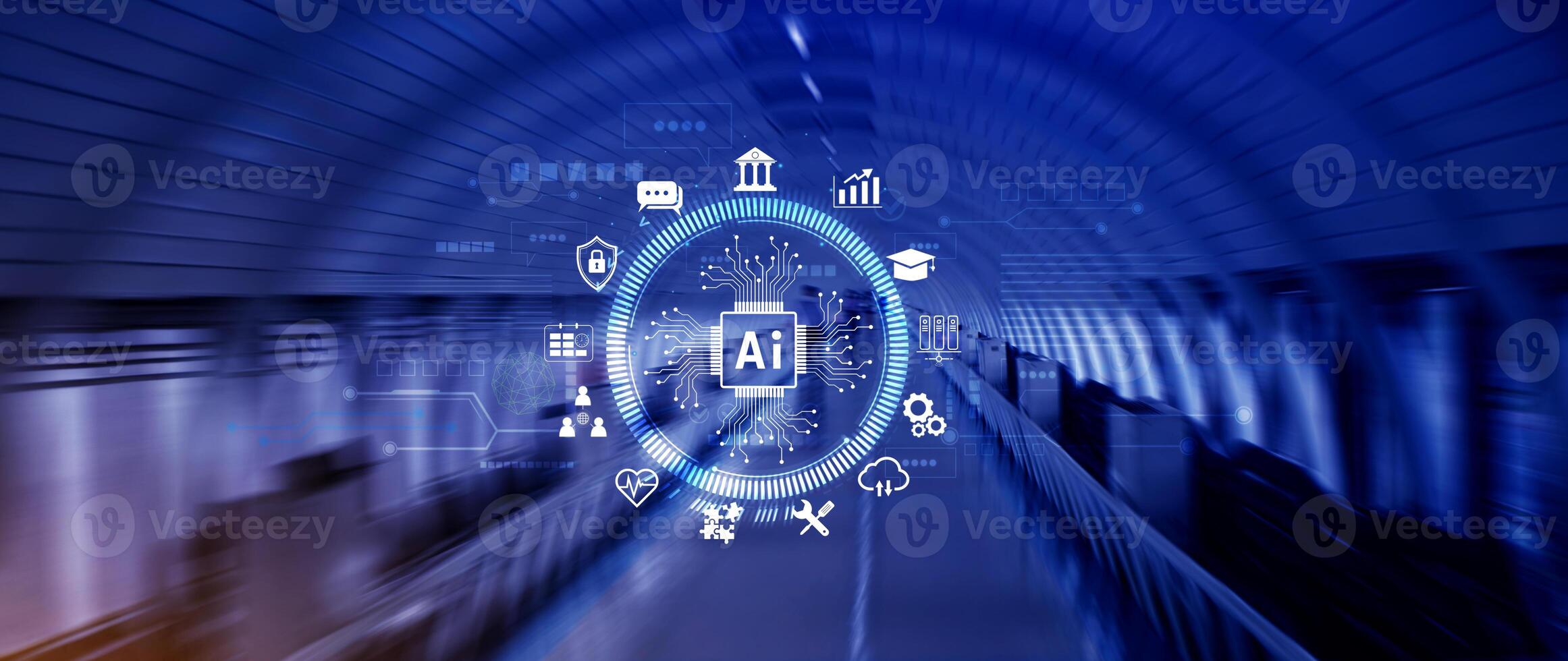 AI Artificial intelligence for business concept. AI brain processors in the concept of AI engineering, Innovative technology Machine learning. photo