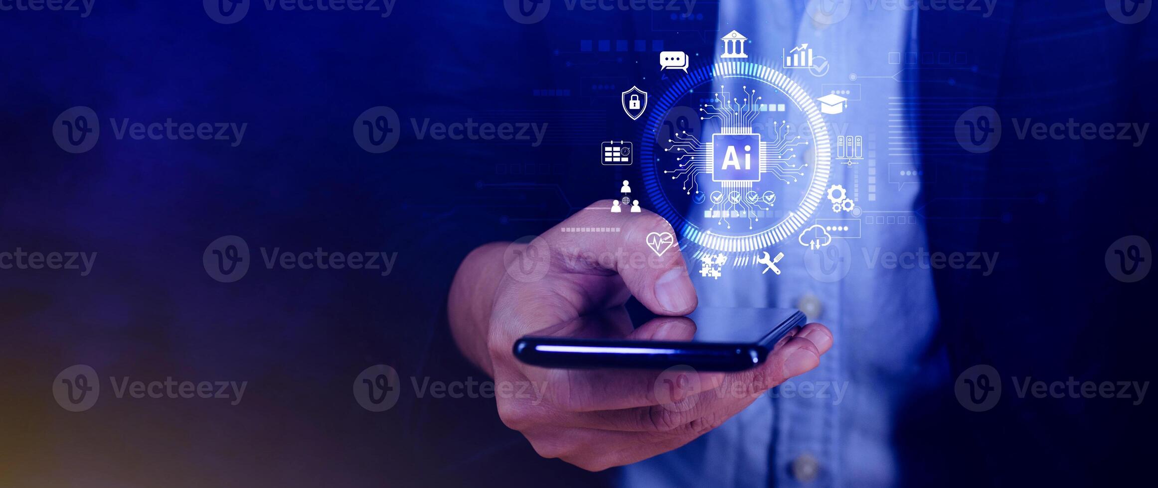 AI Artificial intelligence for business concept. AI brain processors in the concept of AI engineering, Innovative technology Machine learning. photo