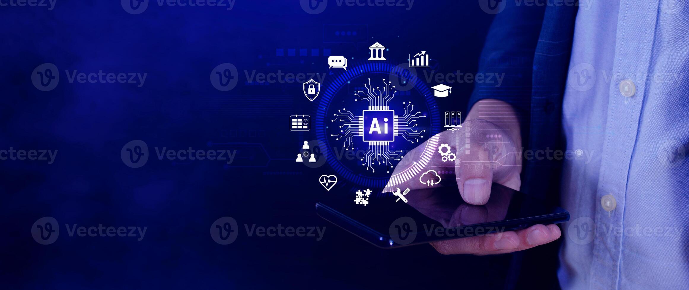 AI Artificial intelligence for business concept. AI brain processors in the concept of AI engineering, Innovative technology Machine learning. photo