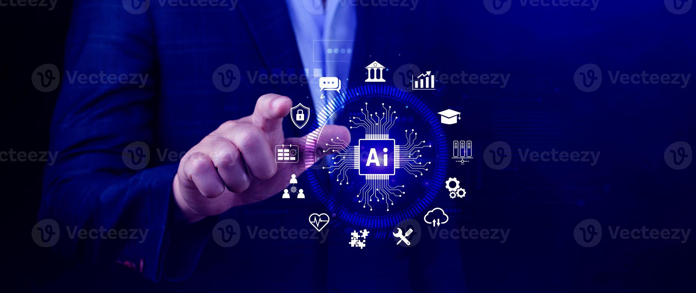 AI Artificial intelligence for business concept. AI brain processors in the concept of AI engineering, Innovative technology Machine learning. photo