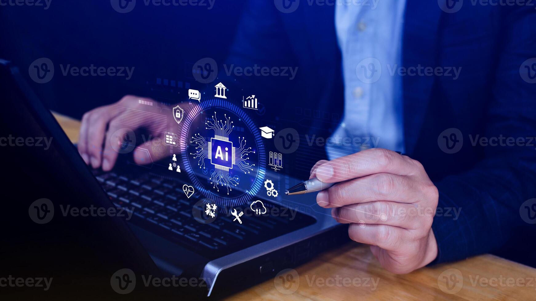 AI Artificial intelligence for business concept. AI brain processors in the concept of AI engineering, Innovative technology Machine learning. photo