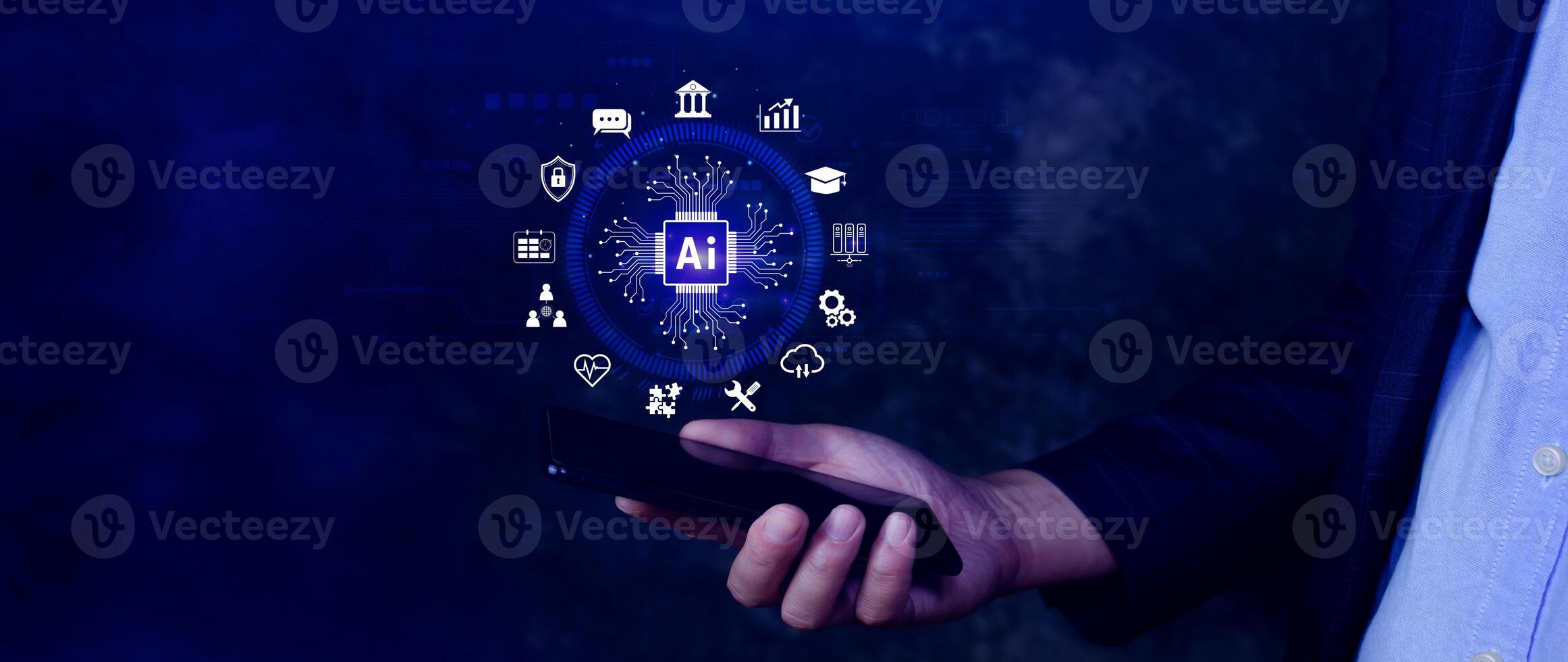 AI Artificial intelligence for business concept. AI brain processors in the concept of AI engineering, Innovative technology Machine learning. photo