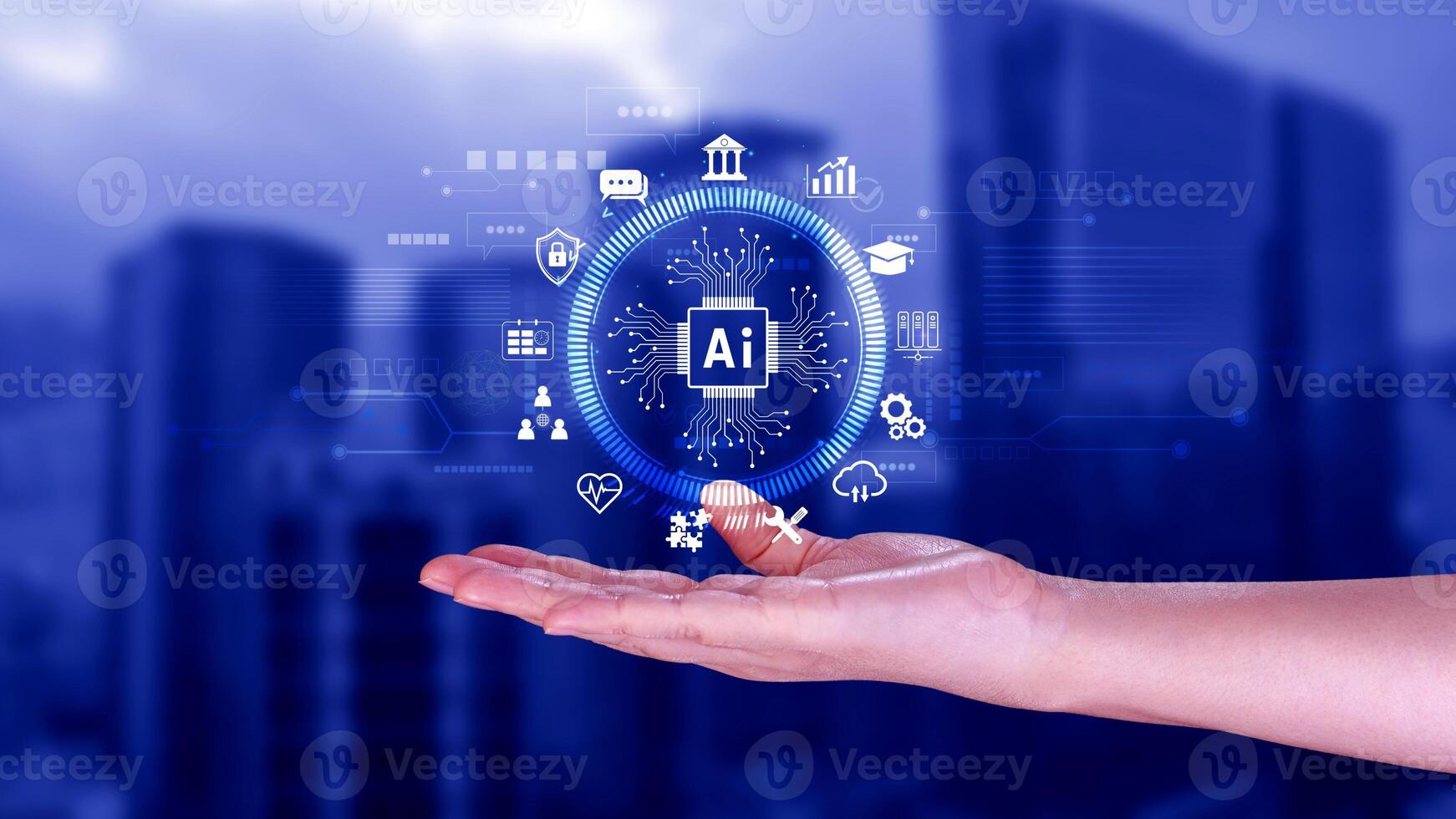 AI Artificial intelligence for business concept. AI brain processors in the concept of AI engineering, Innovative technology Machine learning. photo