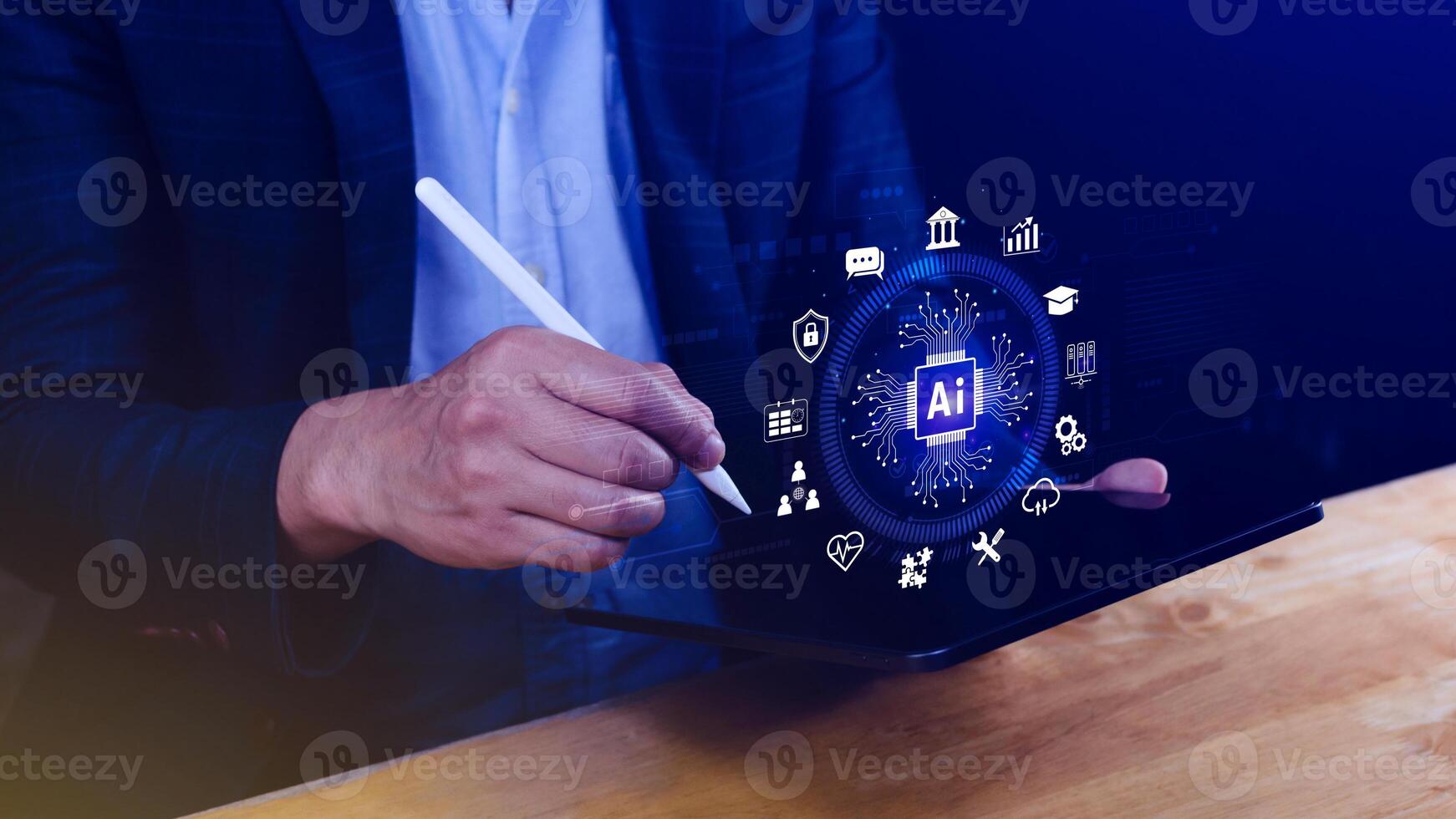 AI Artificial intelligence for business concept. AI brain processors in the concept of AI engineering, Innovative technology Machine learning. photo