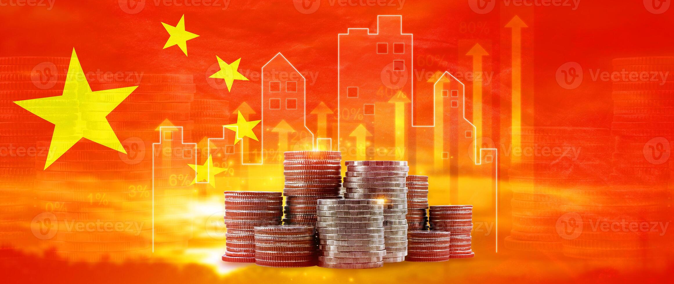 Business and Finance Concept Of China Investments. China economic and financial system, Monetary policy China, Economic analysis. Trading, investing, accounting. photo