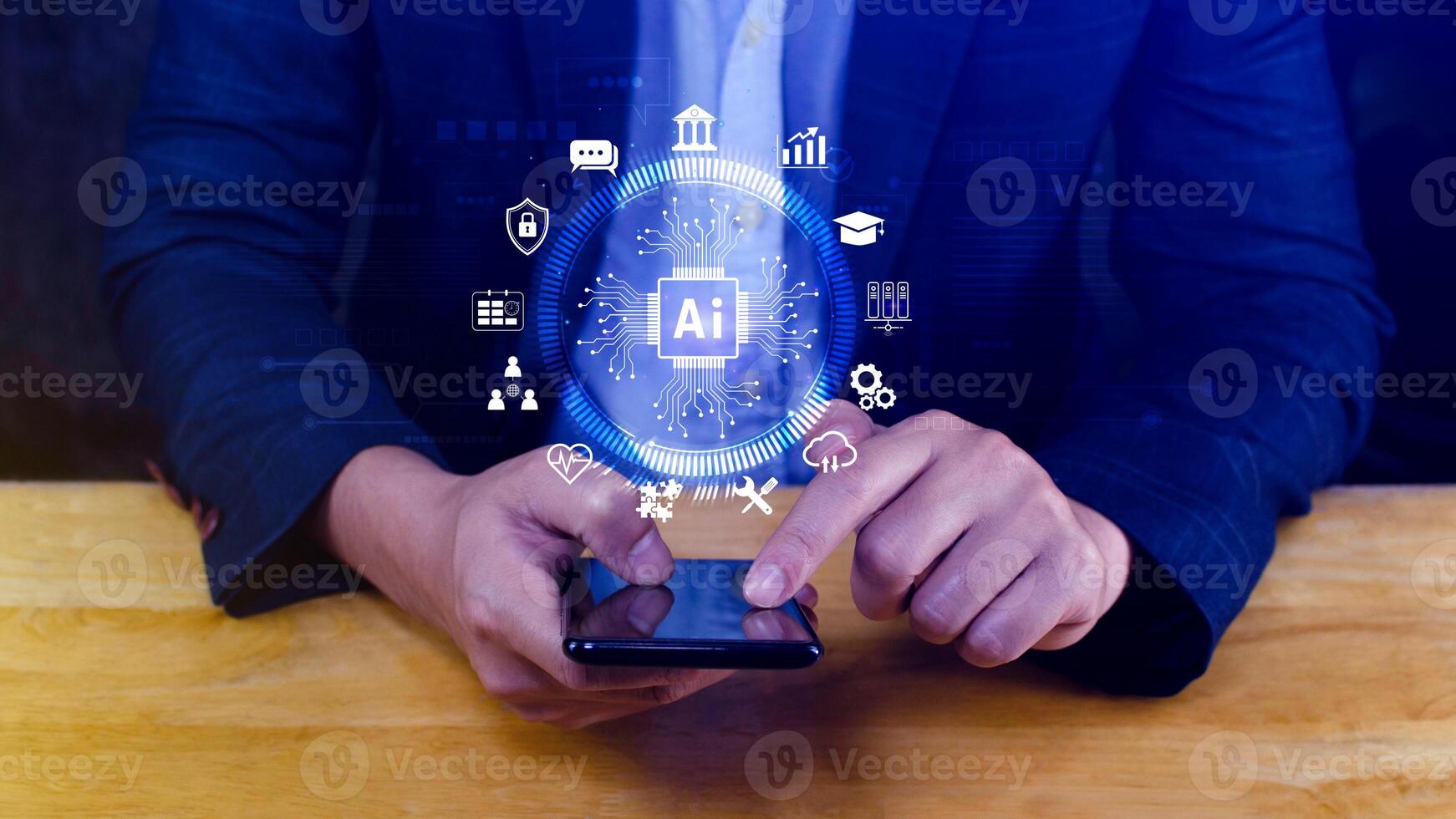 AI Artificial intelligence for business concept. AI brain processors in the concept of AI engineering, Innovative technology Machine learning. photo