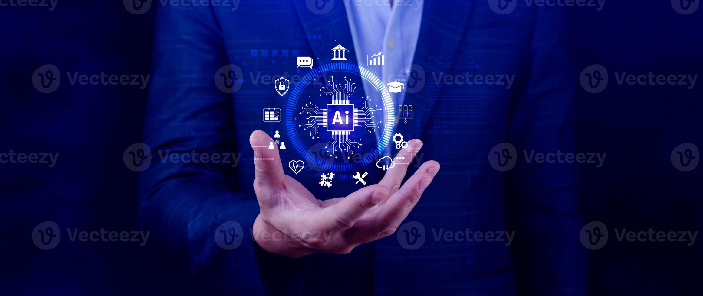 AI Artificial intelligence for business concept. AI brain processors in the concept of AI engineering, Innovative technology Machine learning. photo