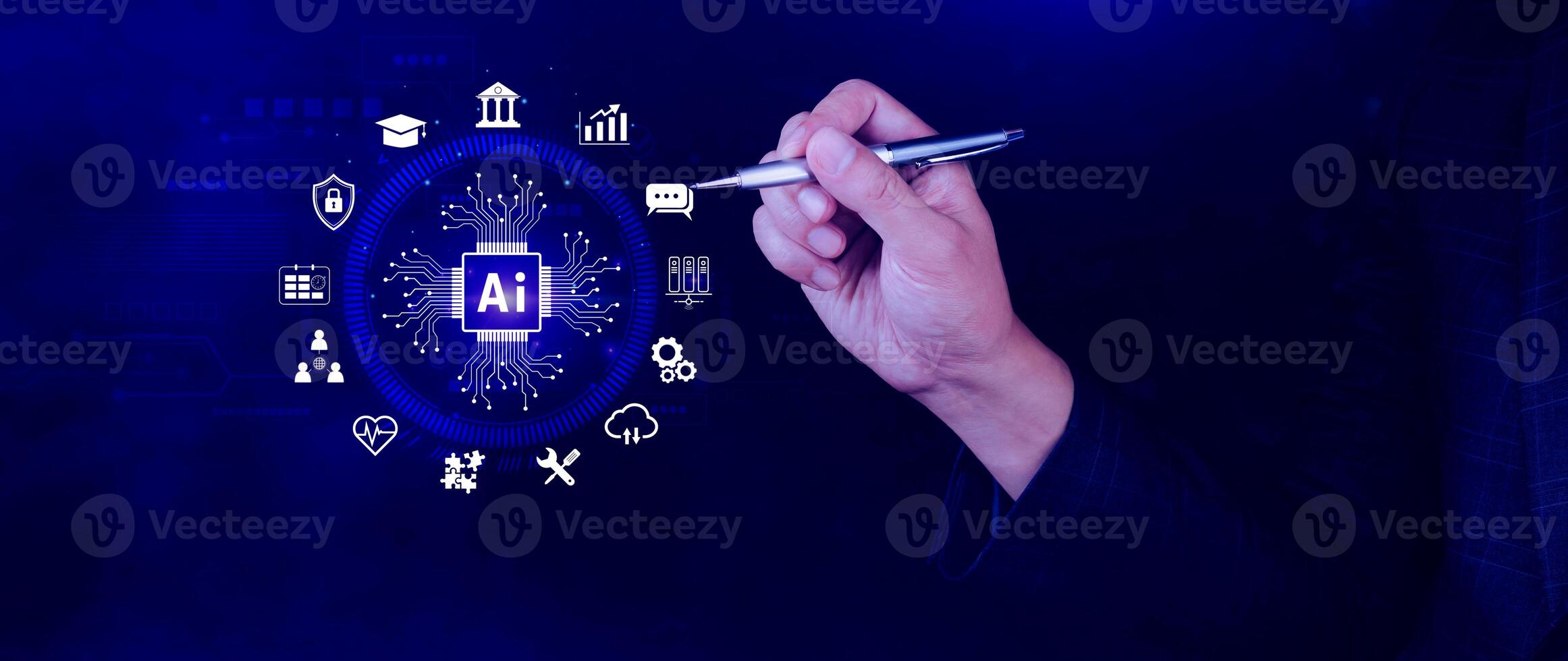 AI Artificial intelligence for business concept. AI brain processors in the concept of AI engineering, Innovative technology Machine learning. photo