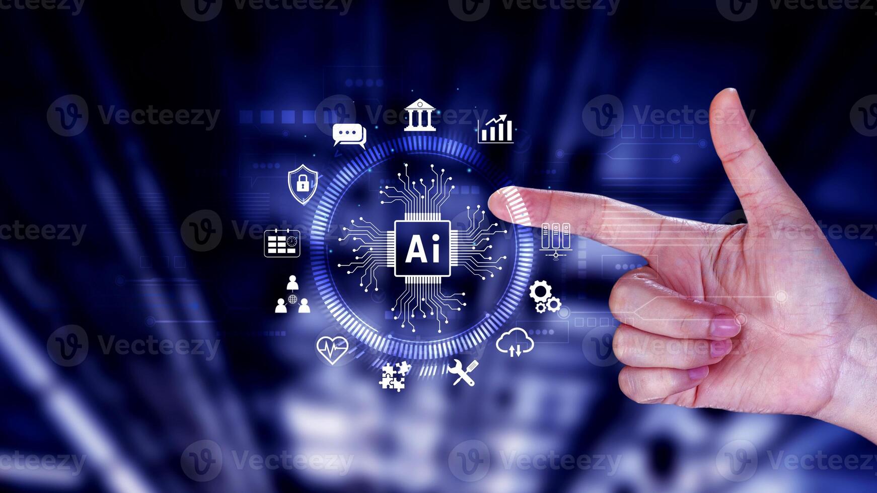 AI Artificial intelligence for business concept. AI brain processors in the concept of AI engineering, Innovative technology Machine learning. photo
