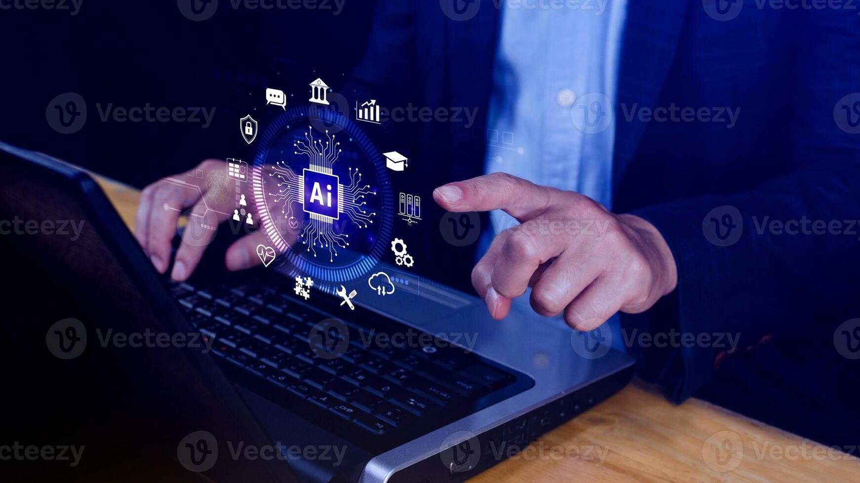 AI Artificial intelligence for business concept. AI brain processors in the concept of AI engineering, Innovative technology Machine learning. photo