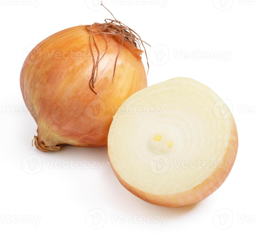 Isolated Onions with slice on white background. photo