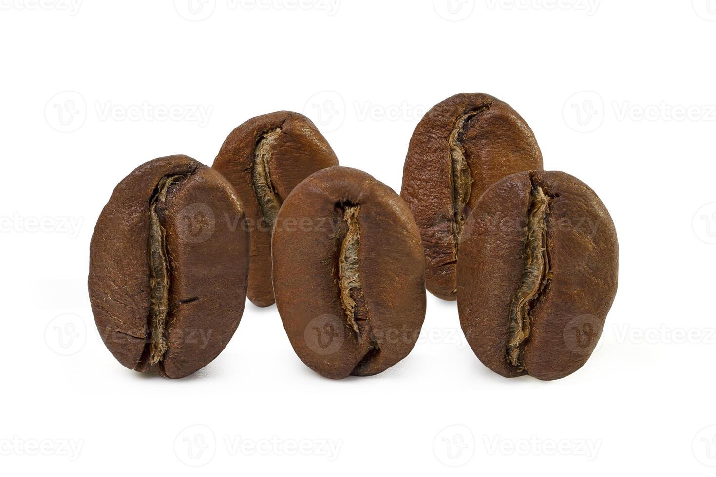 fresh roasted coffee beans stand close up on white background. photo