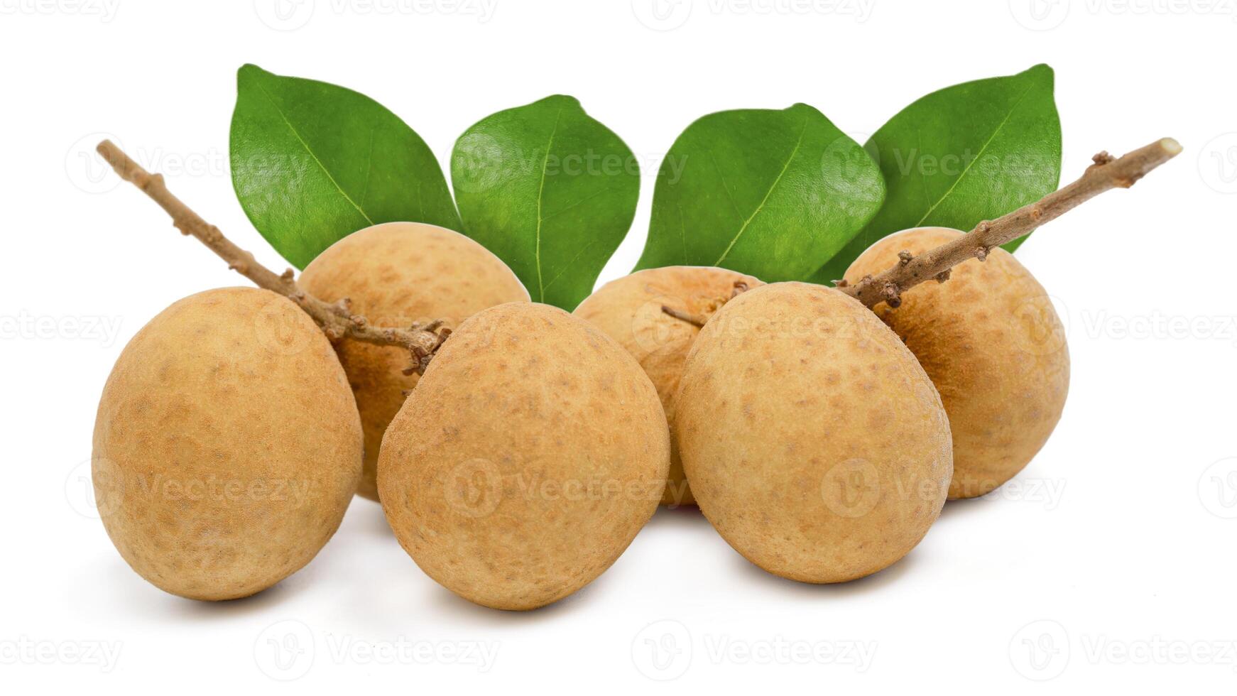 Fresh longan fruit with leaves on white background. photo