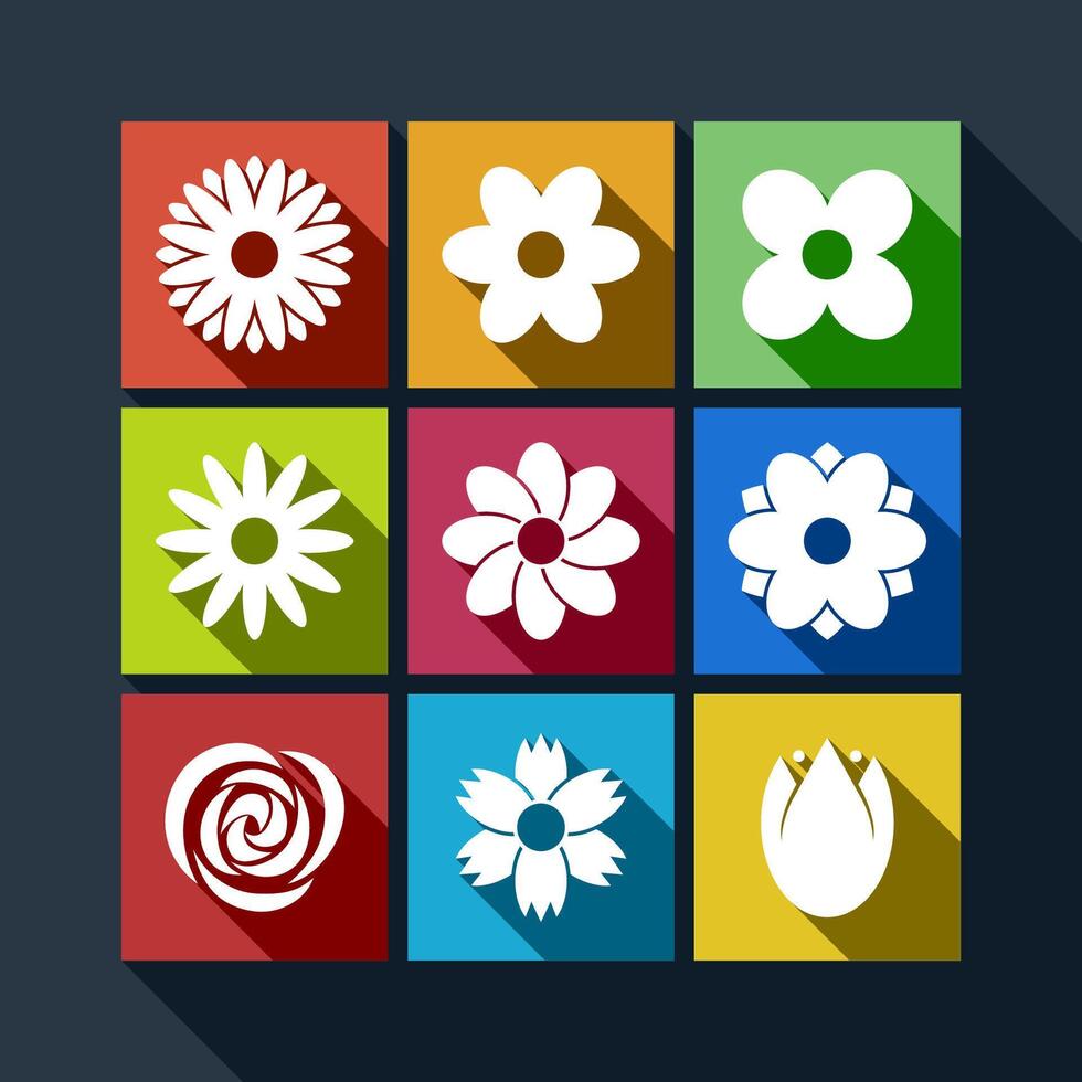 Set of flower icons with long shadow vector