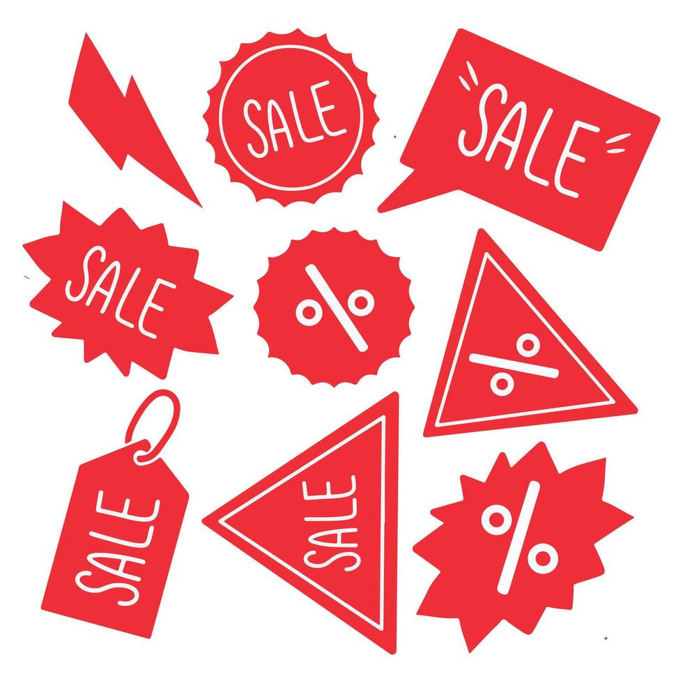 Sale red labels set, isolated on white background. illustration. vector