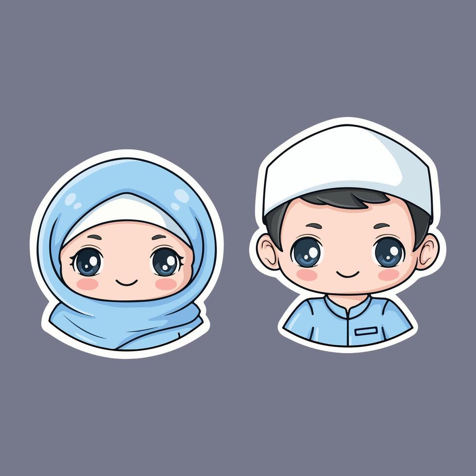 Cute muslim boy and girl wearing hijab. illustration. vector