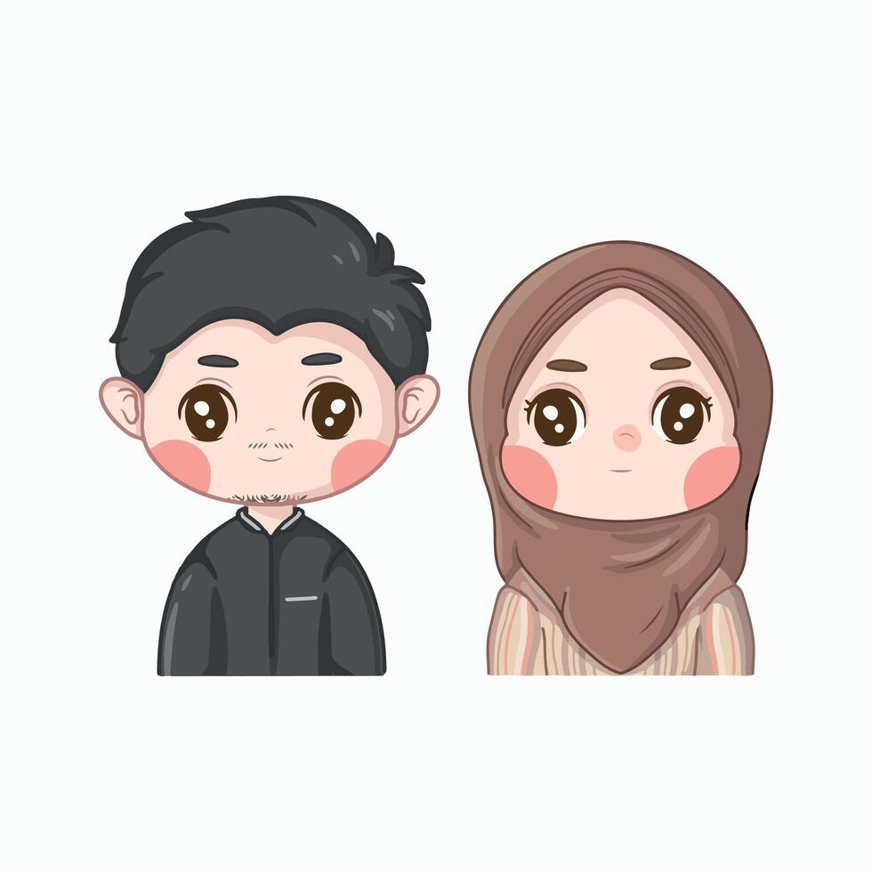Cute muslim boy and girl wearing hijab. illustration. vector