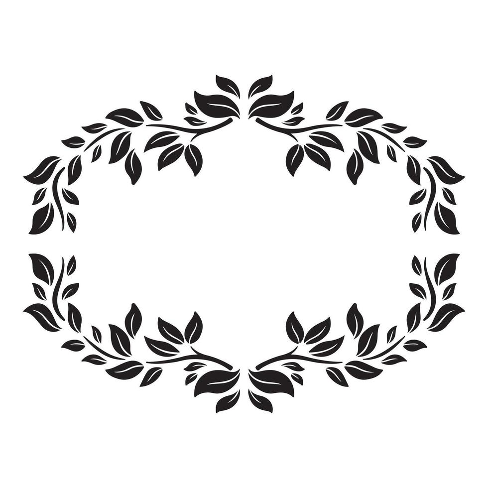 Black and white round frame with floral silhouettes. clip art. vector