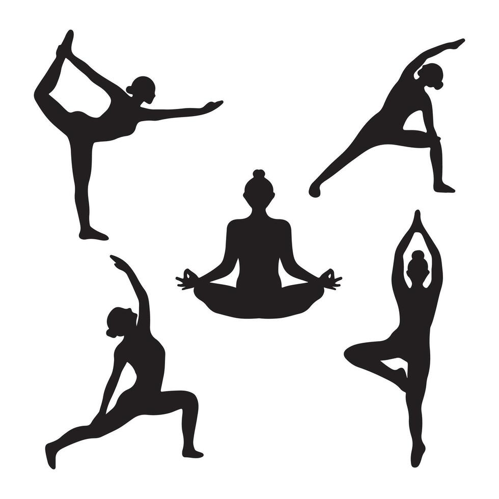 Set of silhouettes of yoga poses. illustration isolated on white background. vector