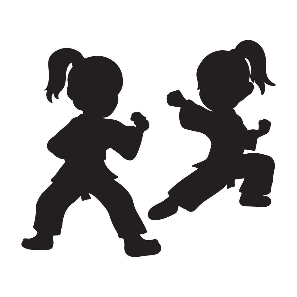 silhouette karate girl on a white background. Symbol of children. vector