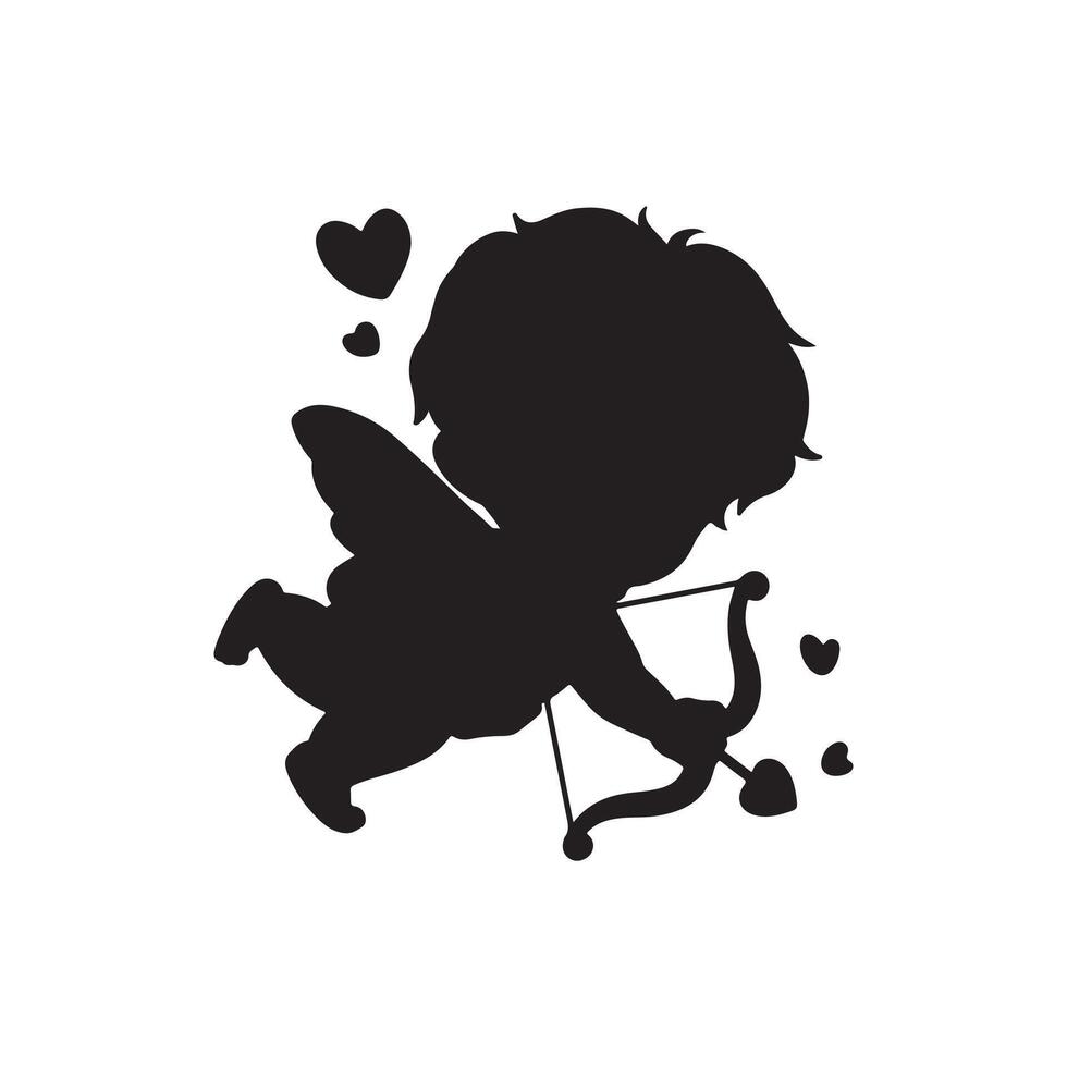 Cupid with hearts. Black silhouette on a white background. illustration. vector