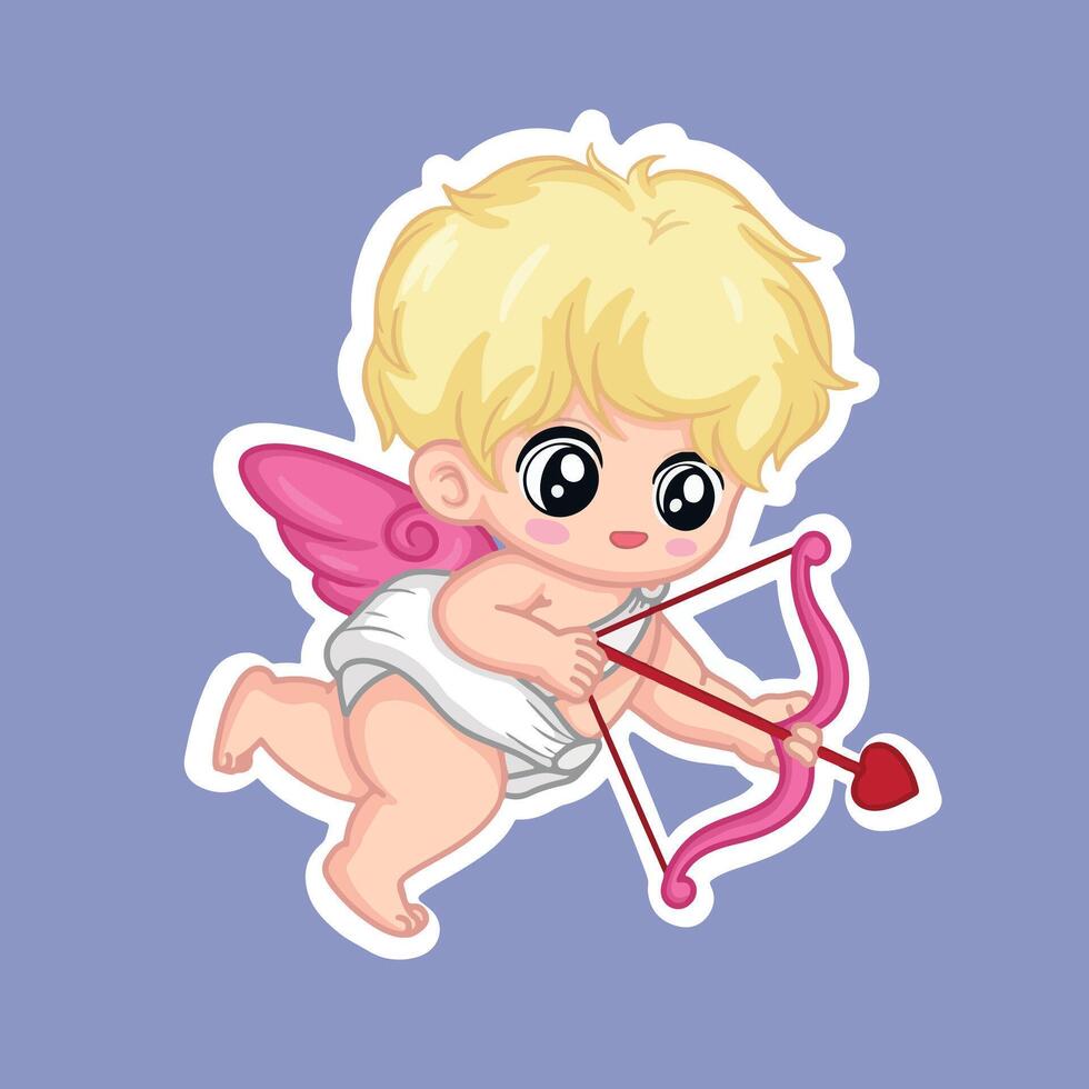 Cute little cupid with bow and arrow. illustration. vector