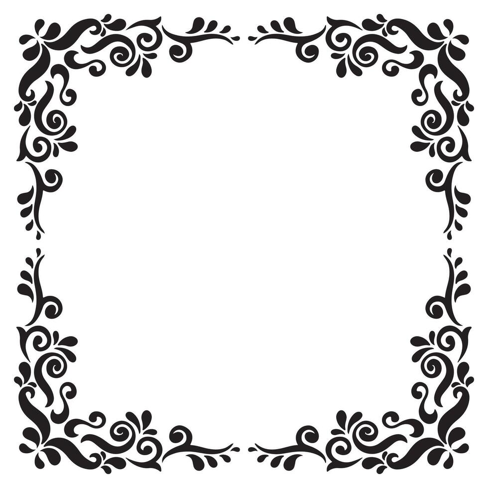 Oriental black and white frame with floral elements. clip art. vector