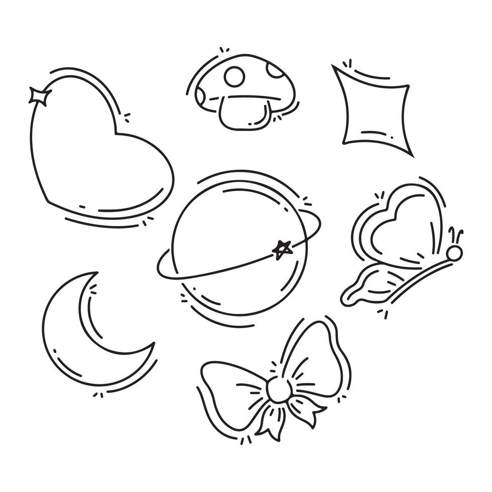 Set of cute hand drawn doodle decoration elements. illustration. vector