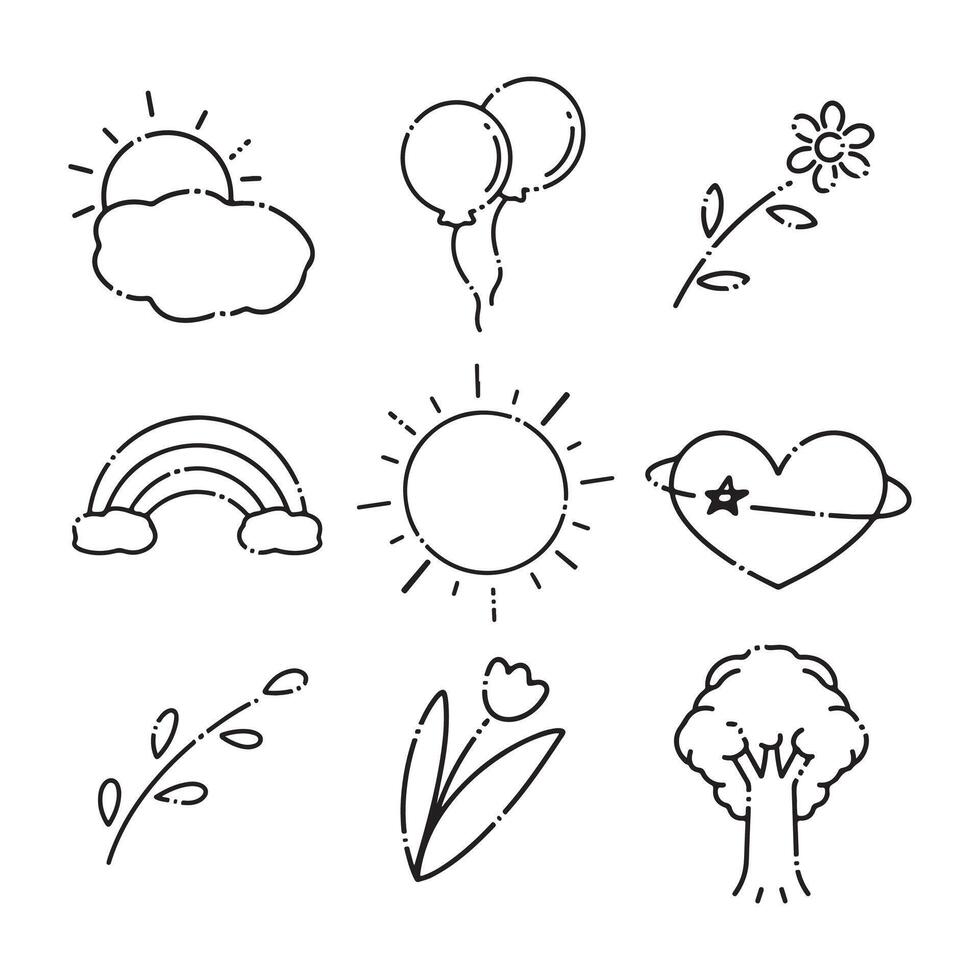 Set of hand drawn doodle weather icons. illustration. vector