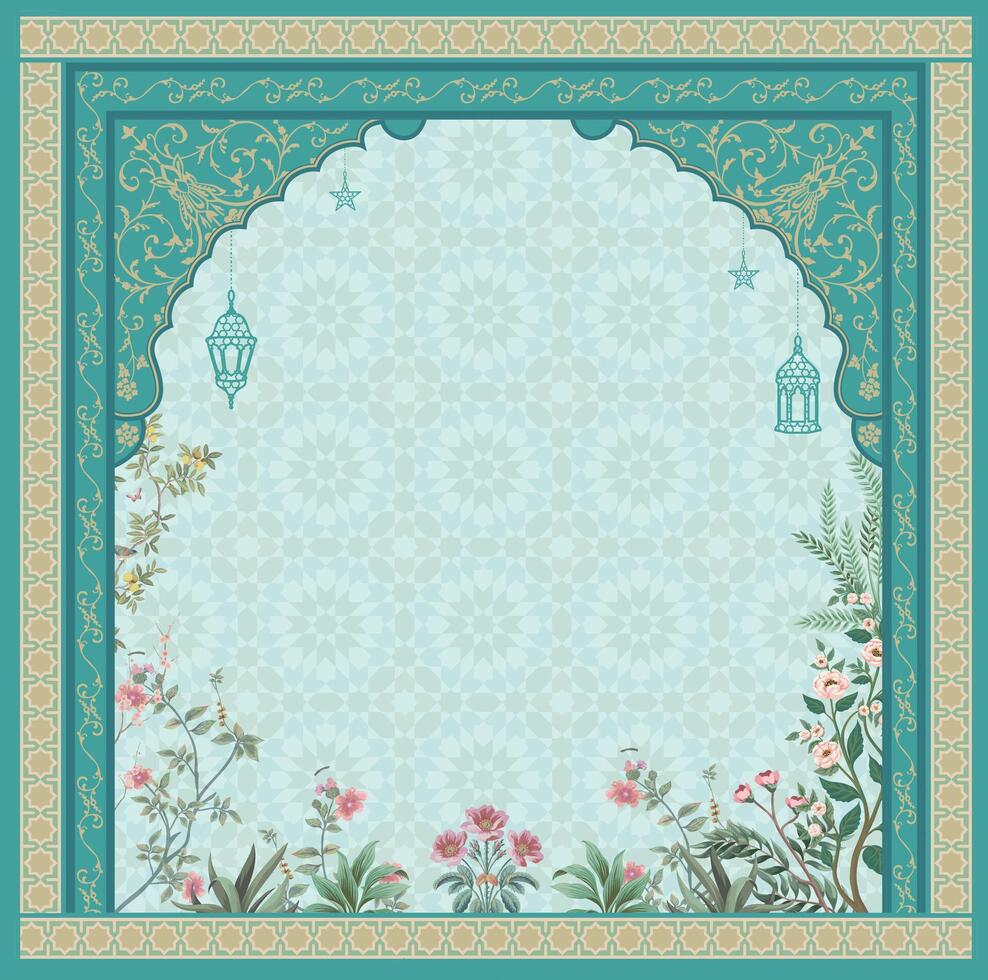 Elegant Islamic Floral Frame Design for Invitation Card Design. vector