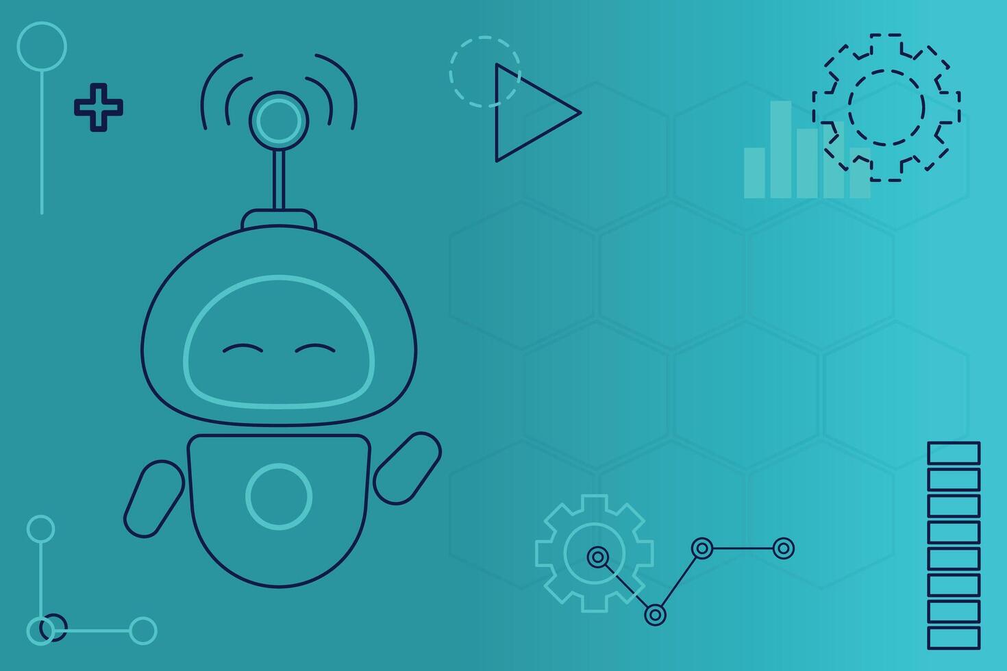 Abstract blue background with geometric shapes and a robot from a chatbot. Modern futuristic background. Technological abstract background. vector