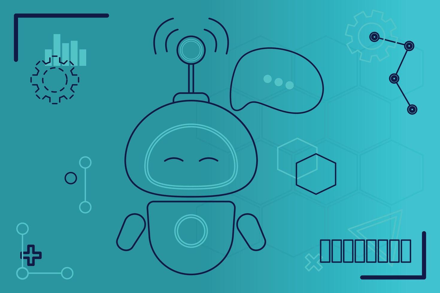 Abstract blue background with geometric shapes and a robot from a chatbot. Modern futuristic background. Technological abstract background. vector