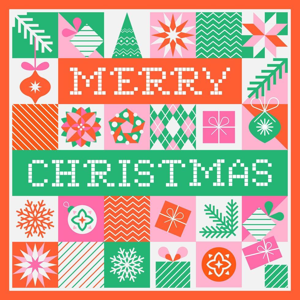 Merry Christmas greeting card with geometric design elements vector