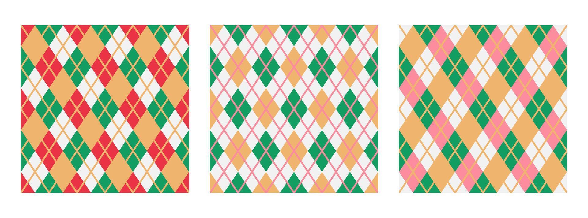 Set of seamless geometric patterns. Argyle seamless pattern vector