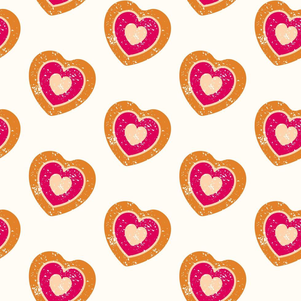 Heart Sweet Cakes Pattern. Christmas Cookie Seamless print. Holiday Background on white vector