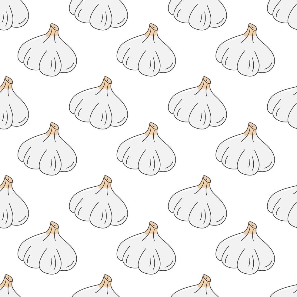Farm garlic illustration. Seamless pattern on white background vector