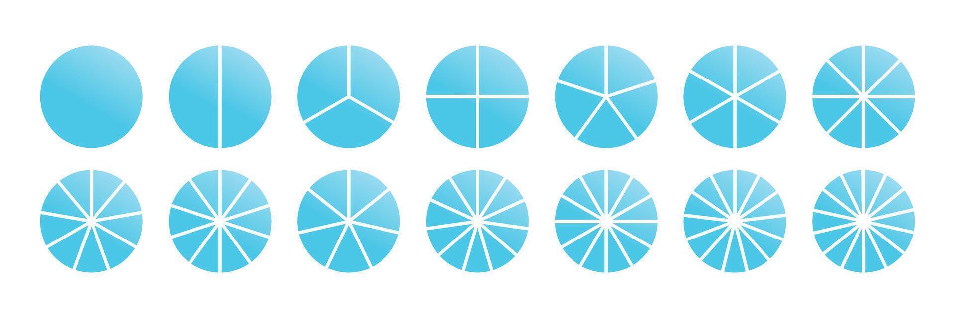 Segmented circles set. Infographic chart pie from 1 to 14. Fraction mathematics icon vector