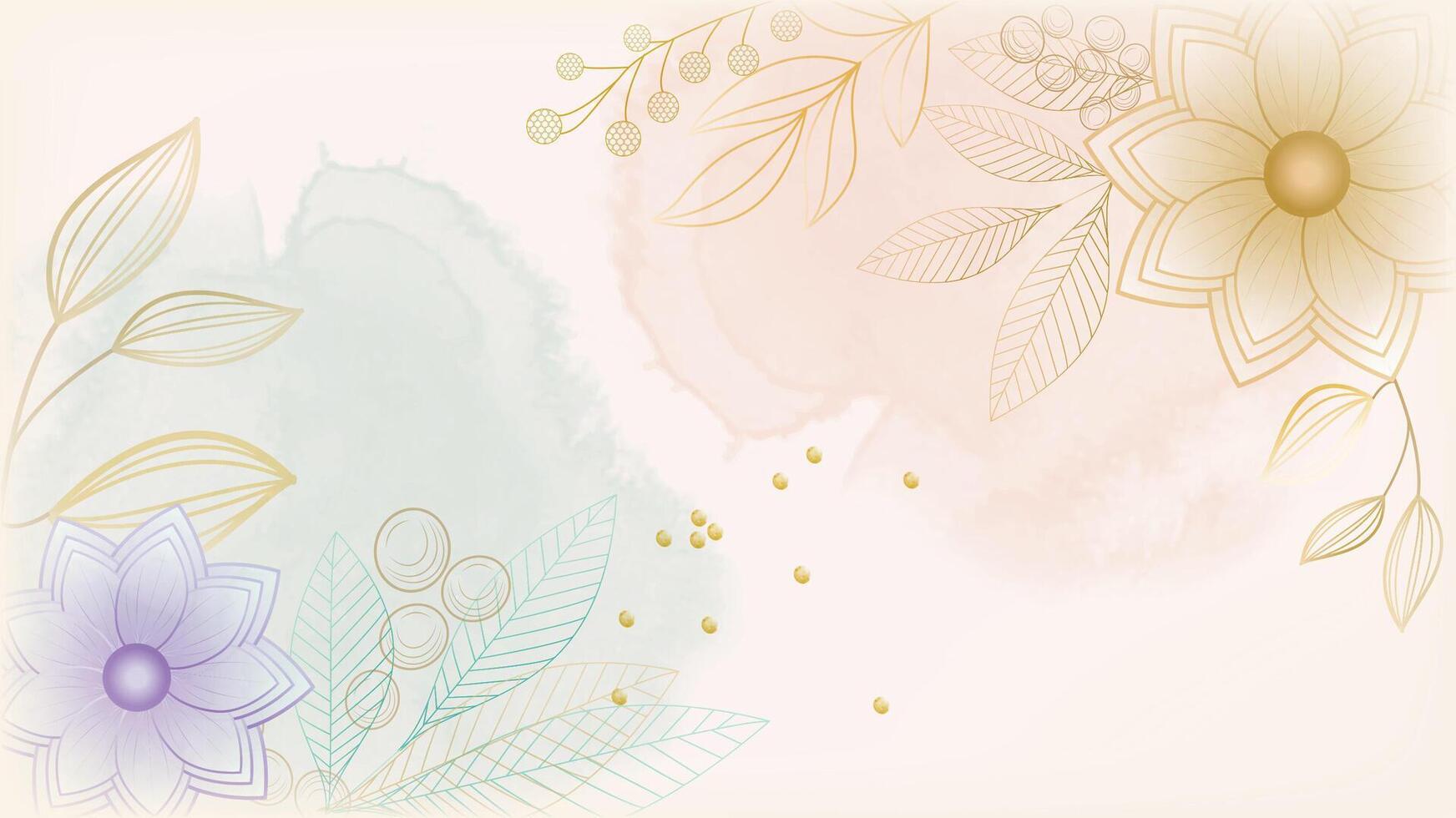 Abstract Watercolor background. Wallpaper design with golden line art, leaf and flower,illustration for prints, cover background, wall art and invitation cards vector