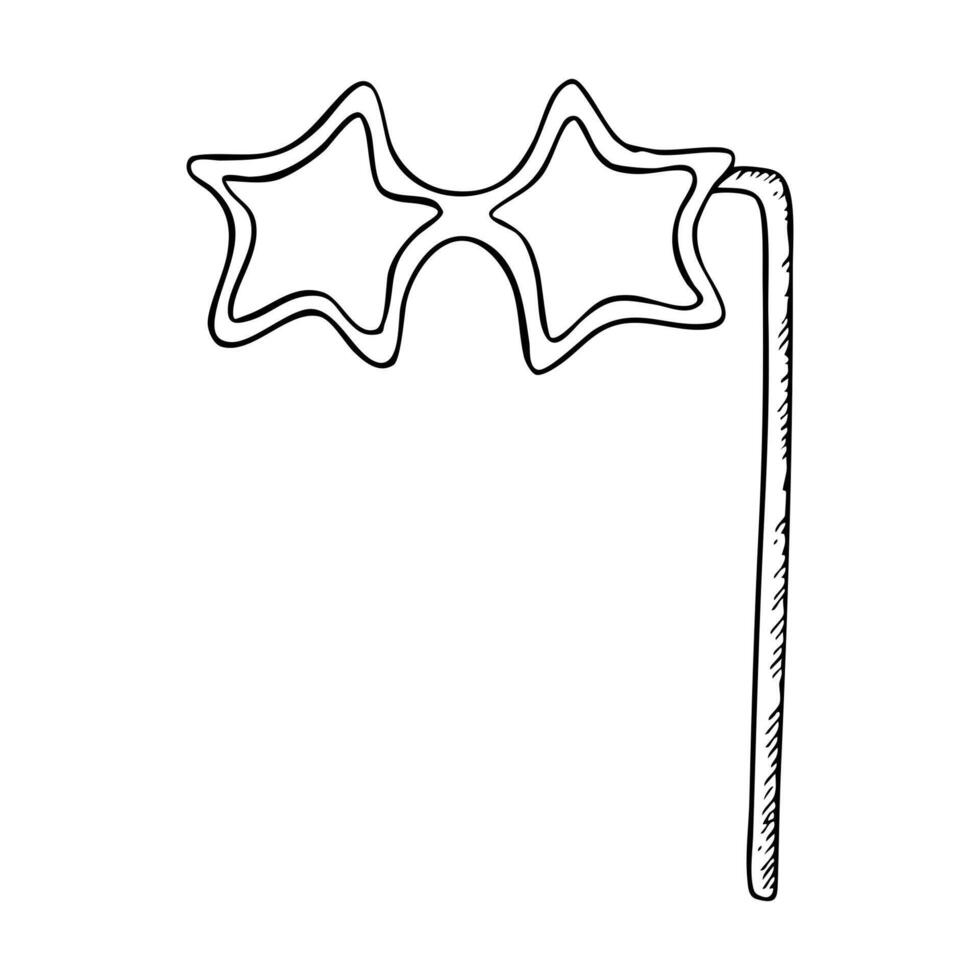 Star glasses photo booth Purim accessory for party black and white line illustration. Simple sketch for holiday coloring in simple monochrome style vector